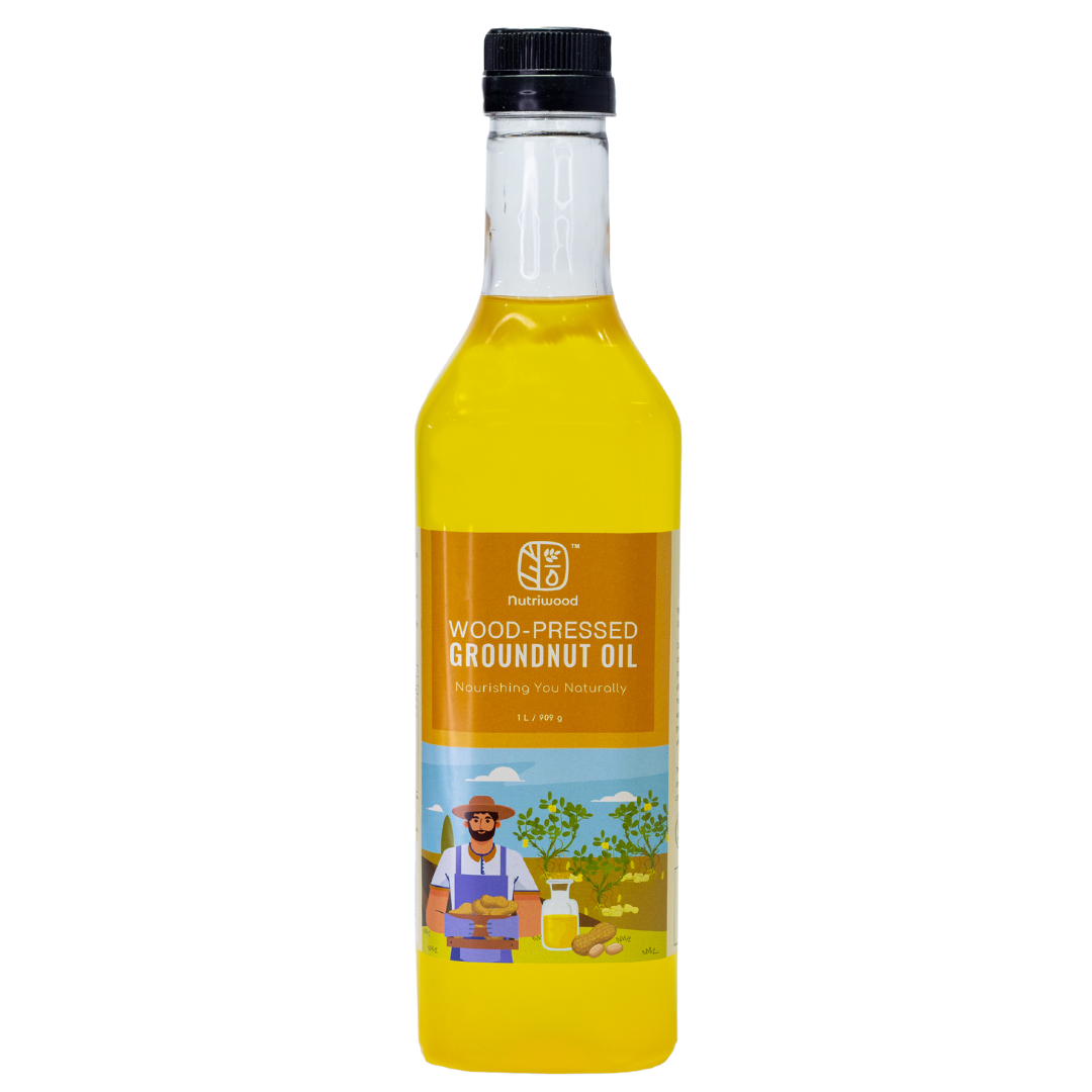 Nutriwood Wood Pressed Groundnut Oil | Traditional Wood Pressed Peanut Cooking Oil | Kolhu/Kacchi Ghani/Chekku | Pure, Natural and Healthy Wood Pressed Groundnut Oil for Cooking