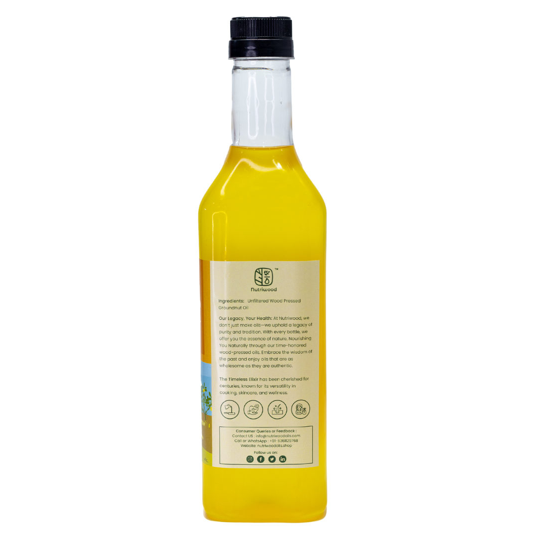 Nutriwood Wood Pressed Groundnut Oil | Traditional Wood Pressed Peanut Cooking Oil | Kolhu/Kacchi Ghani/Chekku | Pure, Natural and Healthy Wood Pressed Groundnut Oil for Cooking