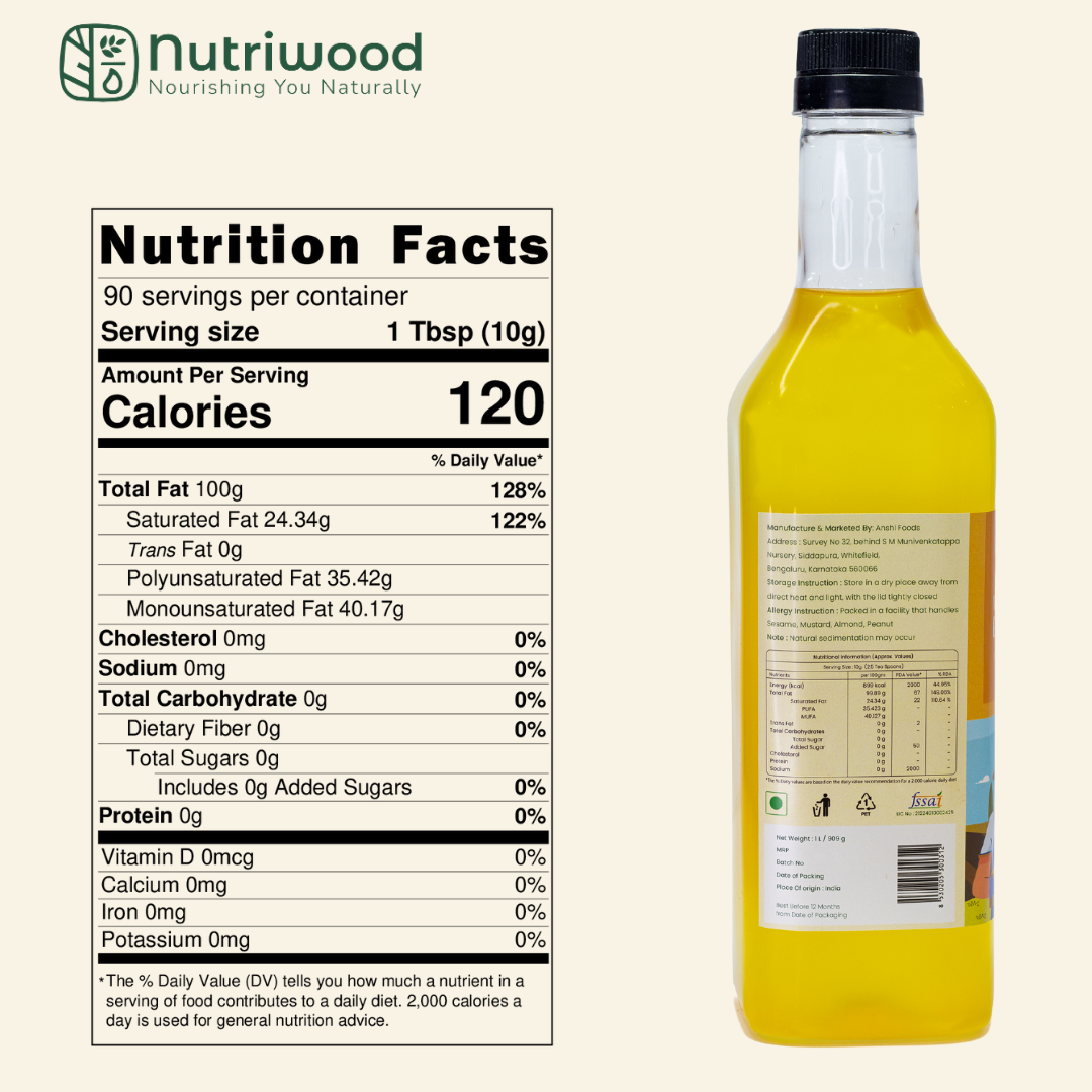 Nutriwood Wood Pressed Groundnut Oil | Traditional Wood Pressed Peanut Cooking Oil | Kolhu/Kacchi Ghani/Chekku | Pure, Natural and Healthy Wood Pressed Groundnut Oil for Cooking