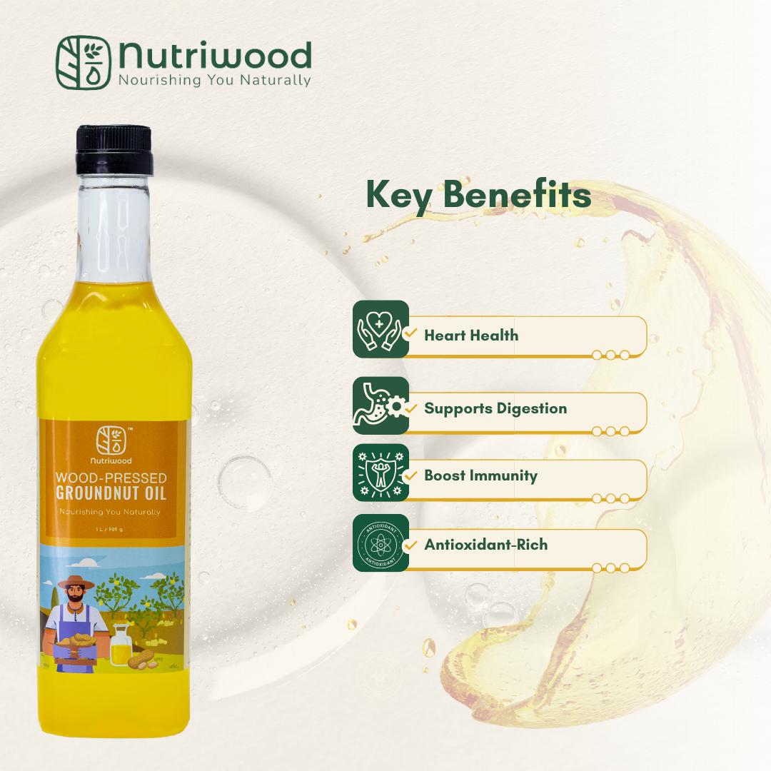 Nutriwood Wood Pressed Groundnut Oil | Traditional Wood Pressed Peanut Cooking Oil | Kolhu/Kacchi Ghani/Chekku | Pure, Natural and Healthy Wood Pressed Groundnut Oil for Cooking