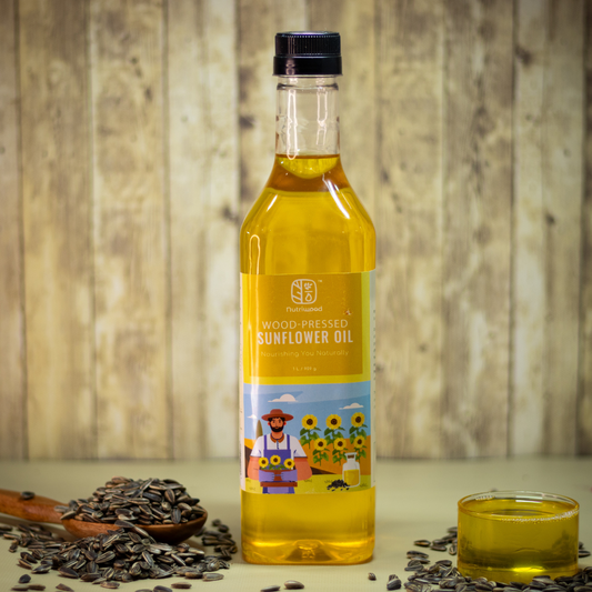 Nutriwood Wood Pressed Sunflower Oil  | Plastic Bottle | Kolhu/Chekku | Extracted on Wooden Churner | Natural | Chemical-Free | Cold Pressed Sunflower Oil for Cooking