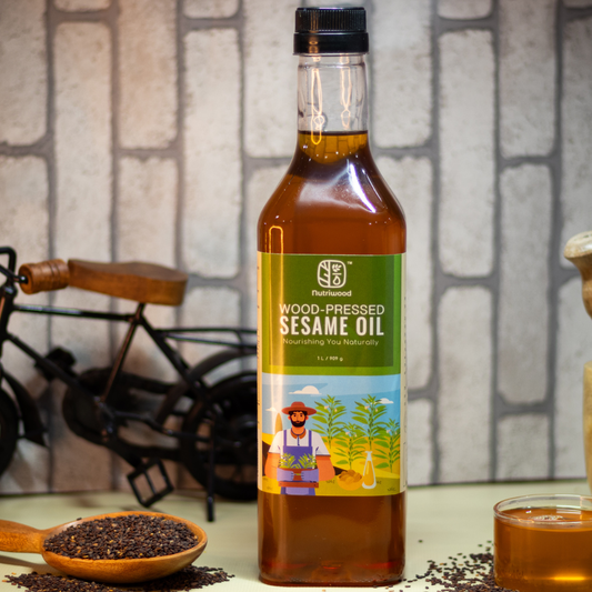 Nutriwood Cold Pressed Sesame Oil | Traditional Wood Pressed Sesame Cooking Oil | Kolhu/Kacchi Ghani/Chekku | Pure, Natural and Healthy Cold Pressed Sesame Oil for Cooking