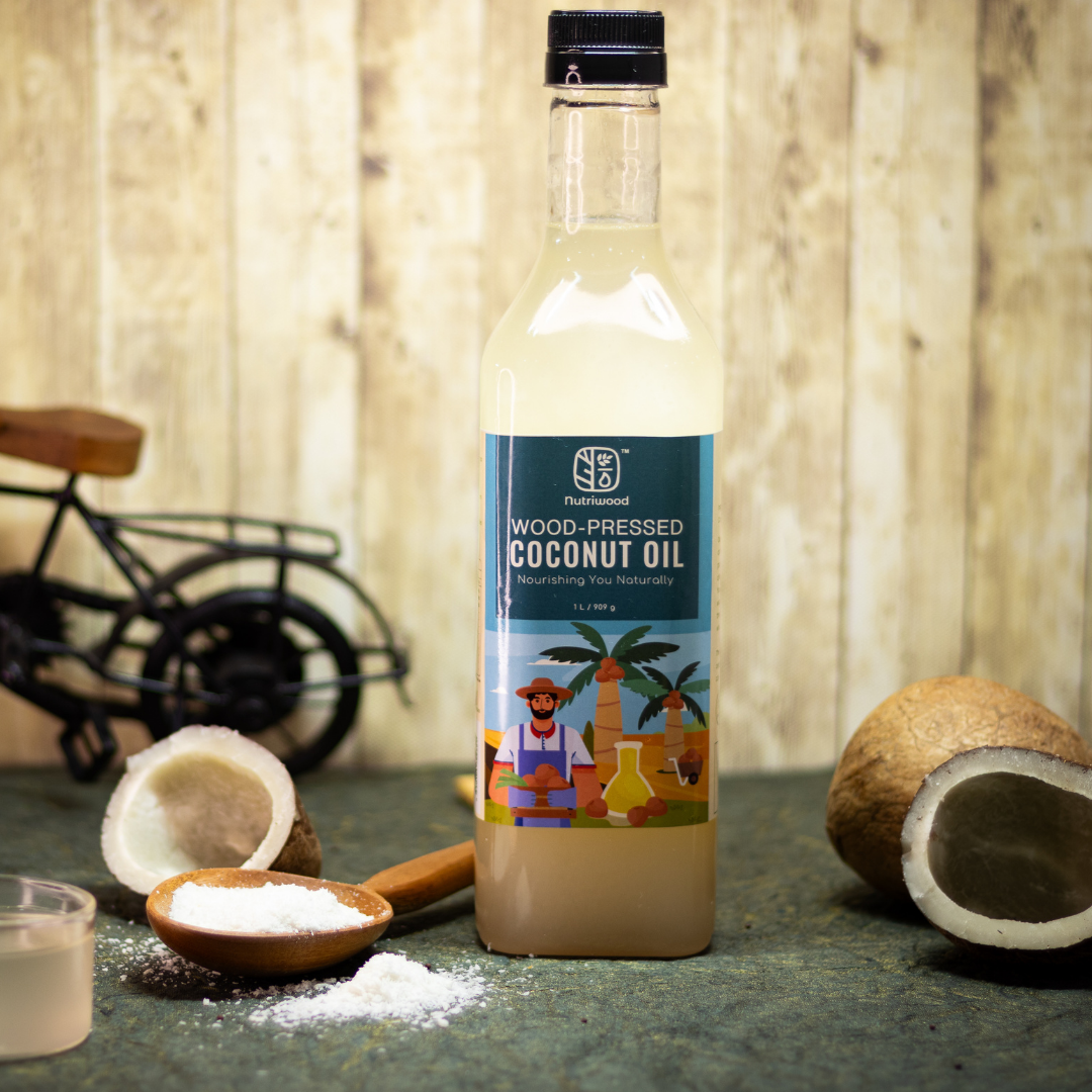 Nutriwood Cold Pressed Coconut Oil | Traditional Wood Pressed Coconut Cooking Oil | Kolhu/Kacchi Ghani/Chekku | Pure, Natural and Healthy Cold Pressed Coconut Oil for Cooking