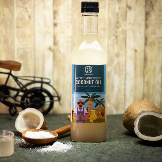 Nutriwood Cold Pressed Coconut Oil | Traditional Wood Pressed Coconut Cooking Oil | Kolhu/Kacchi Ghani/Chekku | Pure, Natural and Healthy Cold Pressed Coconut Oil for Cooking