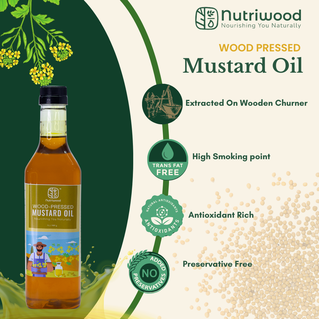 Nutriwood Wood Pressed Black Mustard Oil  Traditional Cold Pressed Unfiltered Cooking Oil | Kolhu/ Kacchi Ghani/ Chekku | Pure, Natural and Healthy Cold Pressed Mustard Oil for Cooking