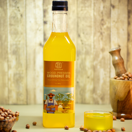 Nutriwood Wood Pressed Groundnut Oil | Traditional Wood Pressed Peanut Cooking Oil | Kolhu/Kacchi Ghani/Chekku | Pure, Natural and Healthy Wood Pressed Groundnut Oil for Cooking