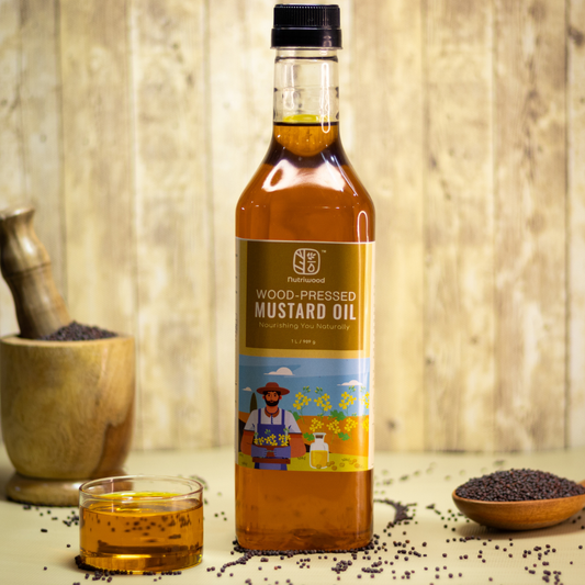 Nutriwood Wood Pressed Black Mustard Oil  Traditional Cold Pressed Unfiltered Cooking Oil | Kolhu/ Kacchi Ghani/ Chekku | Pure, Natural and Healthy Cold Pressed Mustard Oil for Cooking