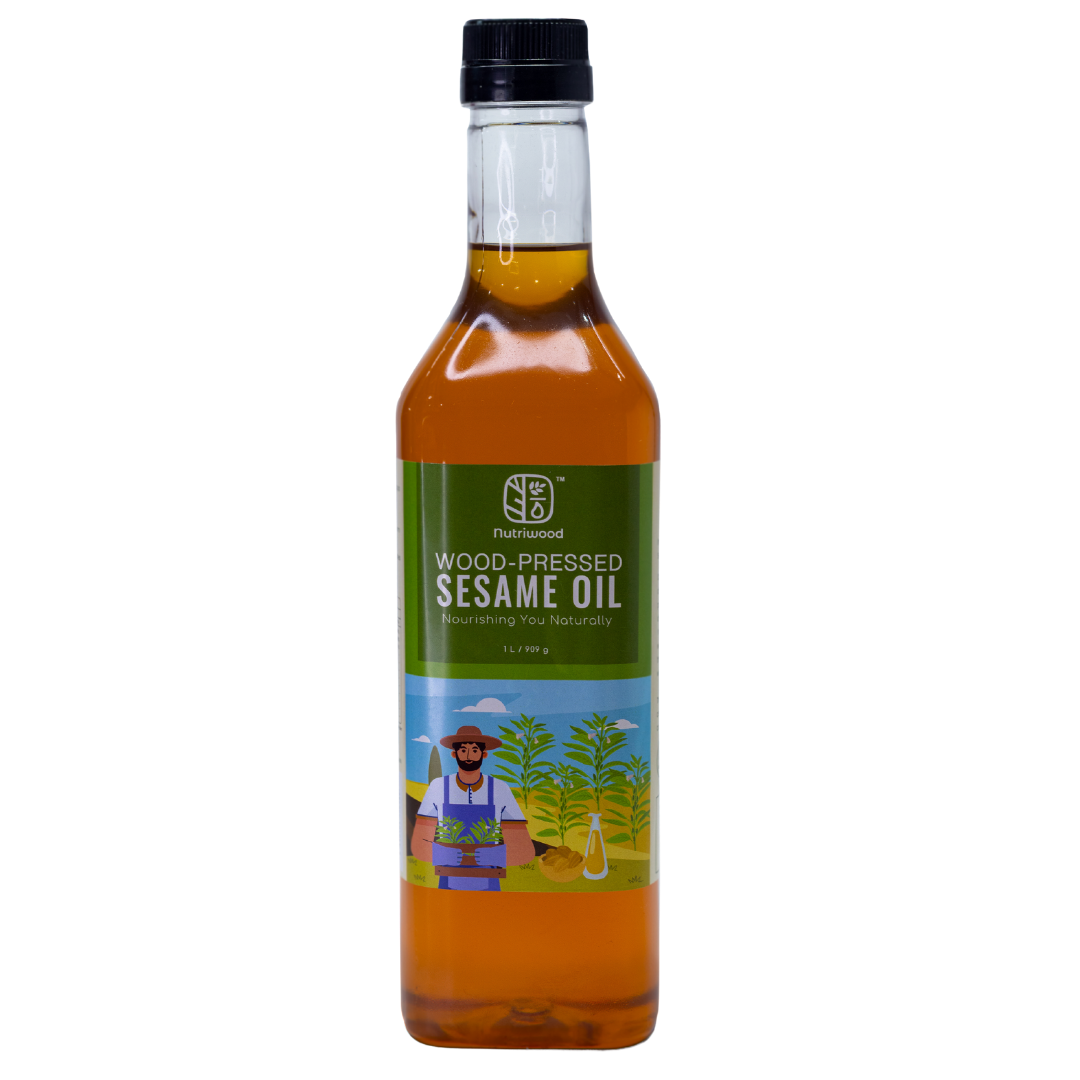 Nutriwood Cold Pressed Sesame Oil | Traditional Wood Pressed Sesame Cooking Oil | Kolhu/Kacchi Ghani/Chekku | Pure, Natural and Healthy Cold Pressed Sesame Oil for Cooking
