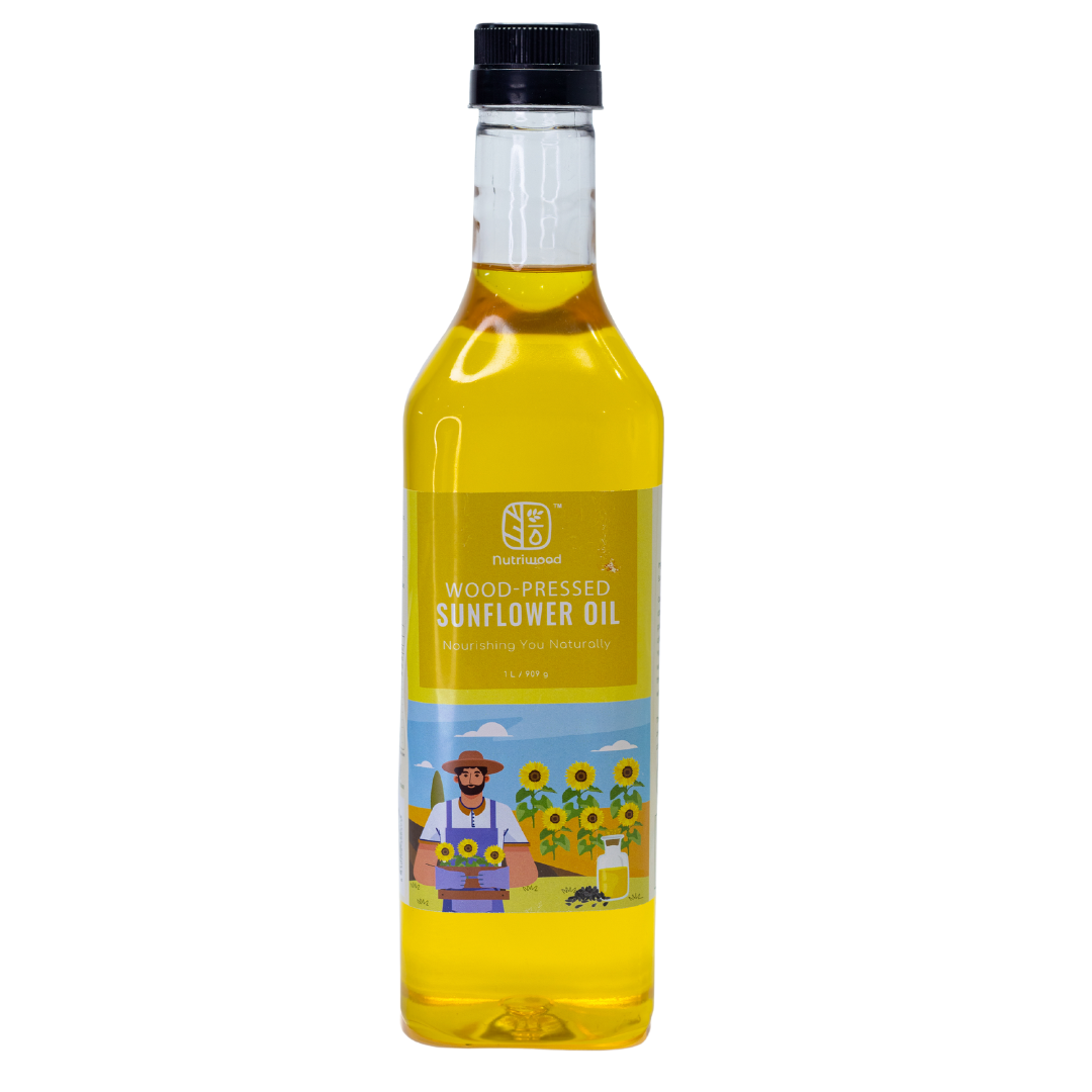 Nutriwood Wood Pressed Sunflower Oil  | Plastic Bottle | Kolhu/Chekku | Extracted on Wooden Churner | Natural | Chemical-Free | Cold Pressed Sunflower Oil for Cooking