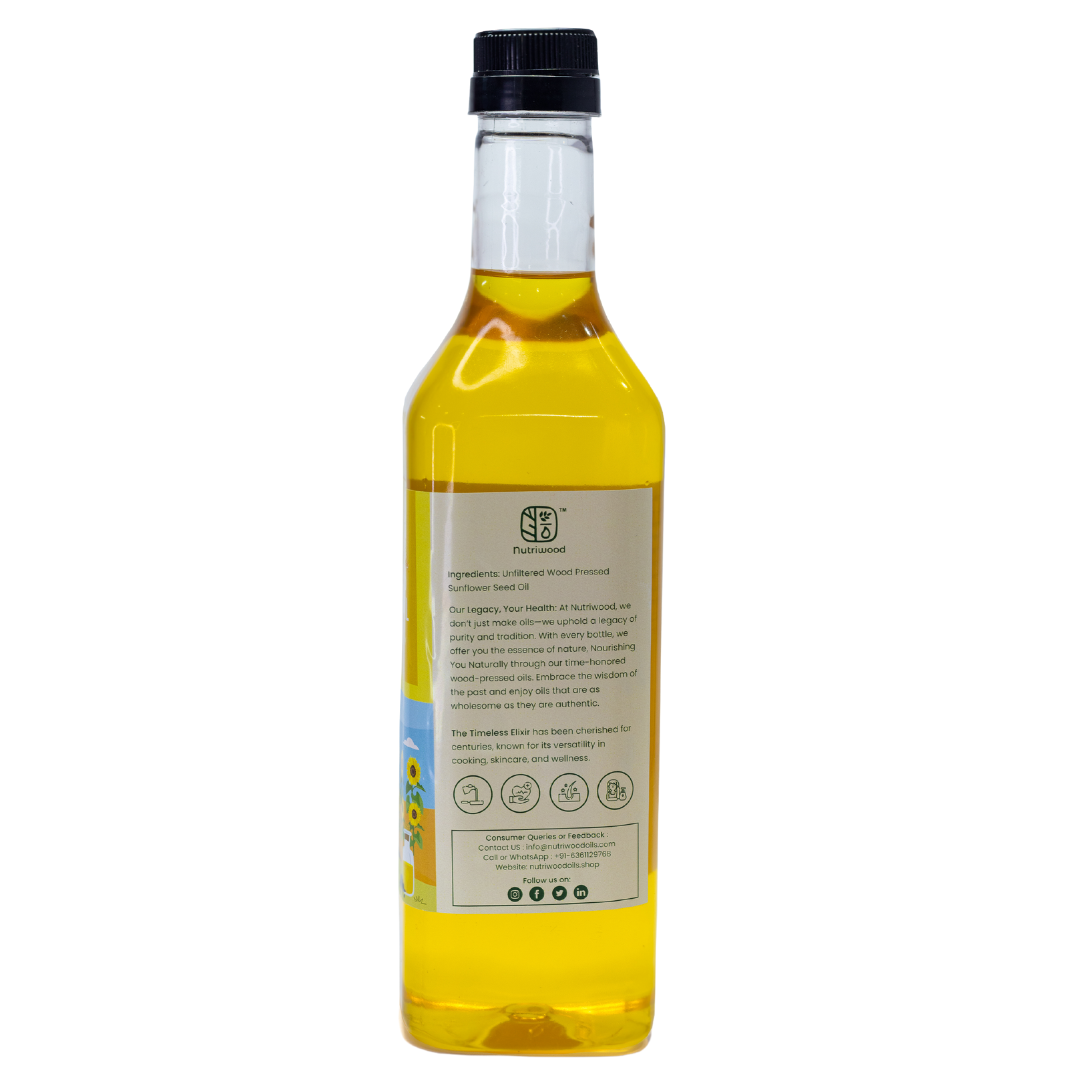 Nutriwood Wood Pressed Sunflower Oil  | Plastic Bottle | Kolhu/Chekku | Extracted on Wooden Churner | Natural | Chemical-Free | Cold Pressed Sunflower Oil for Cooking