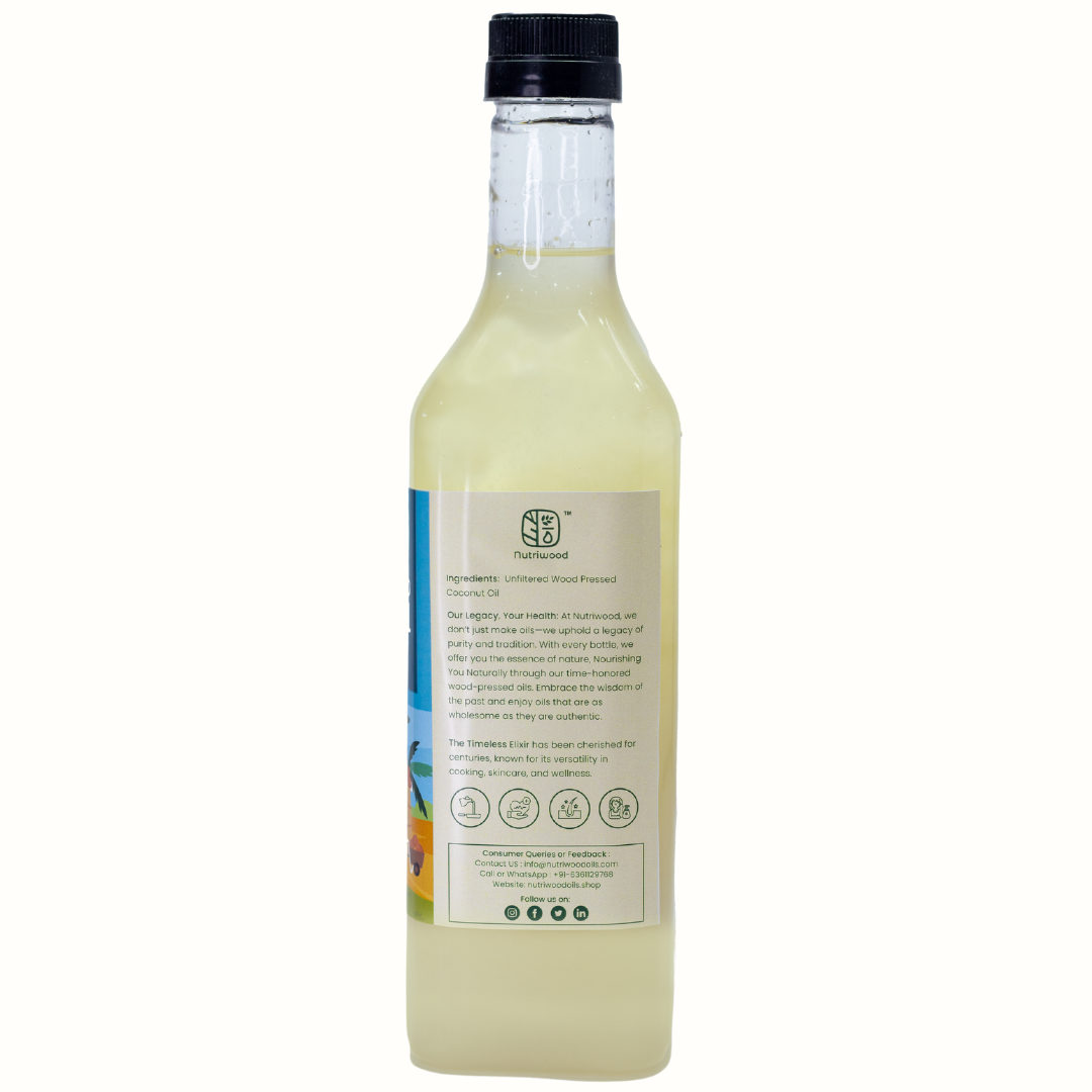 Nutriwood Cold Pressed Coconut Oil | Traditional Wood Pressed Coconut Cooking Oil | Kolhu/Kacchi Ghani/Chekku | Pure, Natural and Healthy Cold Pressed Coconut Oil for Cooking