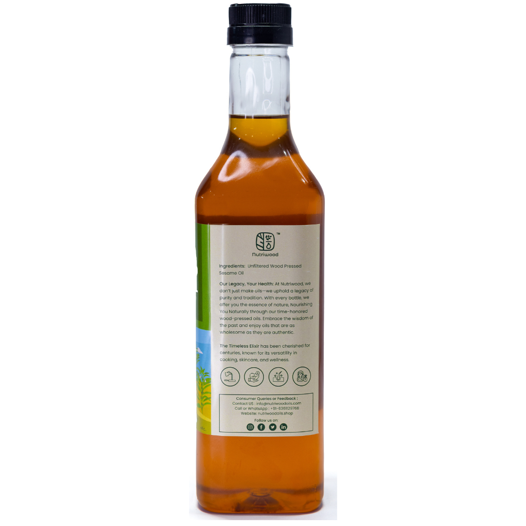 Nutriwood Cold Pressed Sesame Oil | Traditional Wood Pressed Sesame Cooking Oil | Kolhu/Kacchi Ghani/Chekku | Pure, Natural and Healthy Cold Pressed Sesame Oil for Cooking