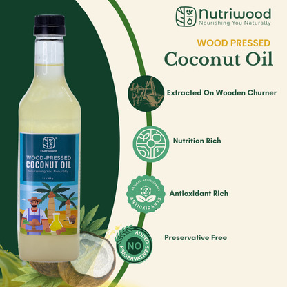 Nutriwood Cold Pressed Coconut Oil | Traditional Wood Pressed Coconut Cooking Oil | Kolhu/Kacchi Ghani/Chekku | Pure, Natural and Healthy Cold Pressed Coconut Oil for Cooking