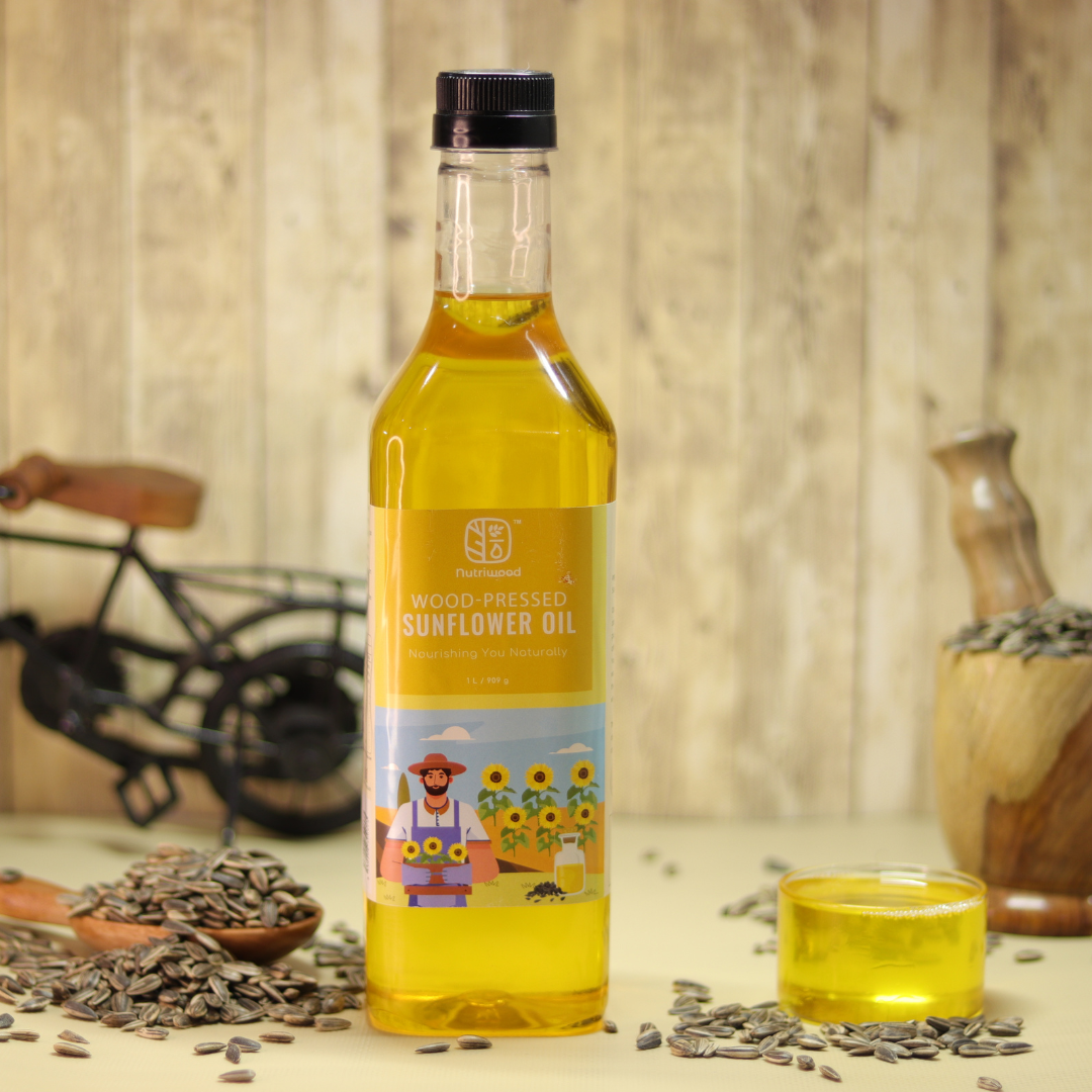 Nutriwood Wood Pressed Sunflower Oil  | Plastic Bottle | Kolhu/Chekku | Extracted on Wooden Churner | Natural | Chemical-Free | Cold Pressed Sunflower Oil for Cooking