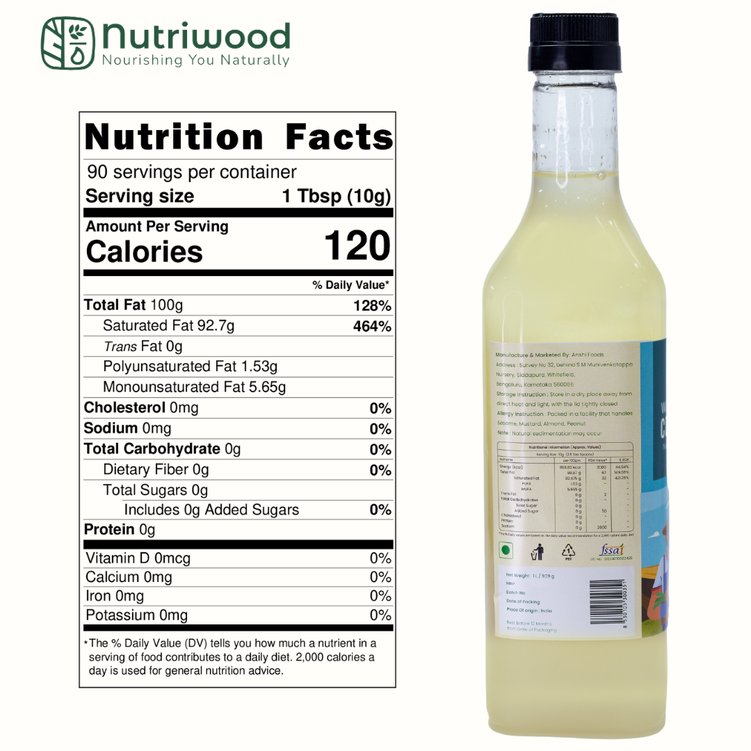 Nutriwood Cold Pressed Coconut Oil | Traditional Wood Pressed Coconut Cooking Oil | Kolhu/Kacchi Ghani/Chekku | Pure, Natural and Healthy Cold Pressed Coconut Oil for Cooking