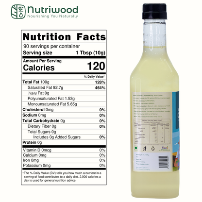 Nutriwood Cold Pressed Coconut Oil | Traditional Wood Pressed Coconut Cooking Oil | Kolhu/Kacchi Ghani/Chekku | Pure, Natural and Healthy Cold Pressed Coconut Oil for Cooking