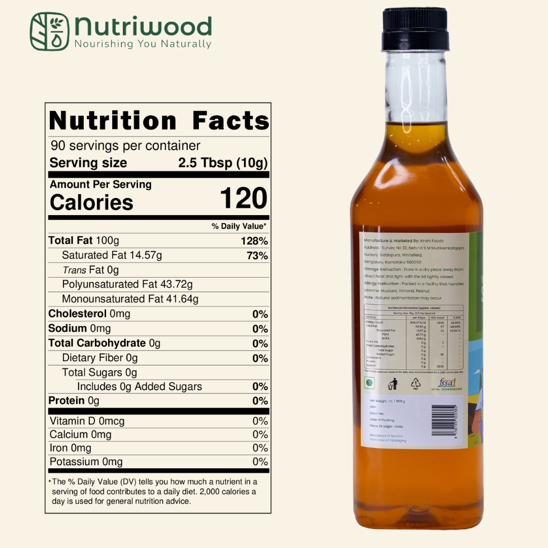 Nutriwood Cold Pressed Sesame Oil | Traditional Wood Pressed Sesame Cooking Oil | Kolhu/Kacchi Ghani/Chekku | Pure, Natural and Healthy Cold Pressed Sesame Oil for Cooking
