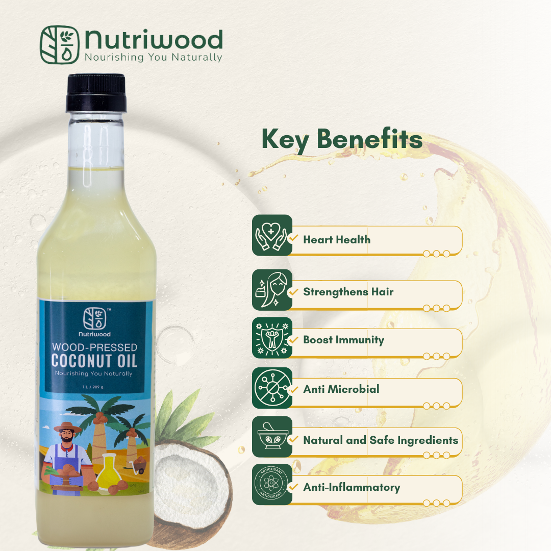 Nutriwood Cold Pressed Coconut Oil | Traditional Wood Pressed Coconut Cooking Oil | Kolhu/Kacchi Ghani/Chekku | Pure, Natural and Healthy Cold Pressed Coconut Oil for Cooking