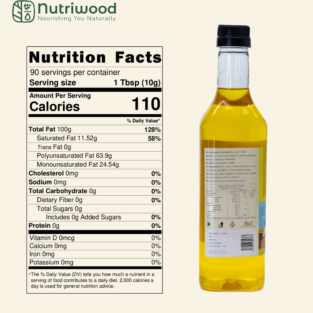 Nutriwood Wood Pressed Sunflower Oil  | Plastic Bottle | Kolhu/Chekku | Extracted on Wooden Churner | Natural | Chemical-Free | Cold Pressed Sunflower Oil for Cooking