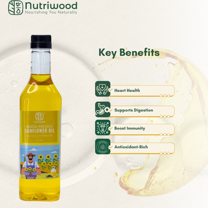 Nutriwood Wood Pressed Sunflower Oil  | Plastic Bottle | Kolhu/Chekku | Extracted on Wooden Churner | Natural | Chemical-Free | Cold Pressed Sunflower Oil for Cooking