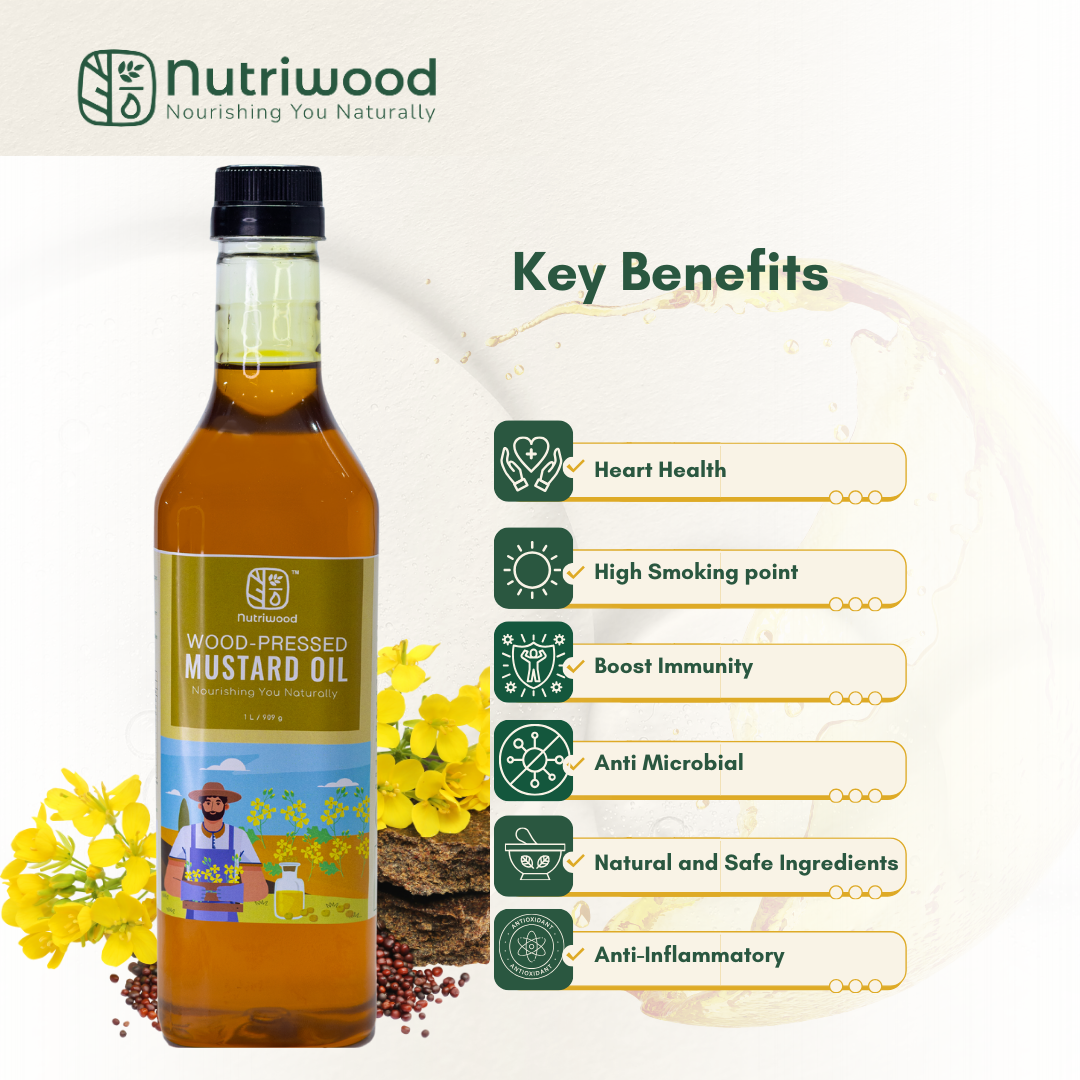 Nutriwood Wood Pressed Black Mustard Oil  Traditional Cold Pressed Unfiltered Cooking Oil | Kolhu/ Kacchi Ghani/ Chekku | Pure, Natural and Healthy Cold Pressed Mustard Oil for Cooking