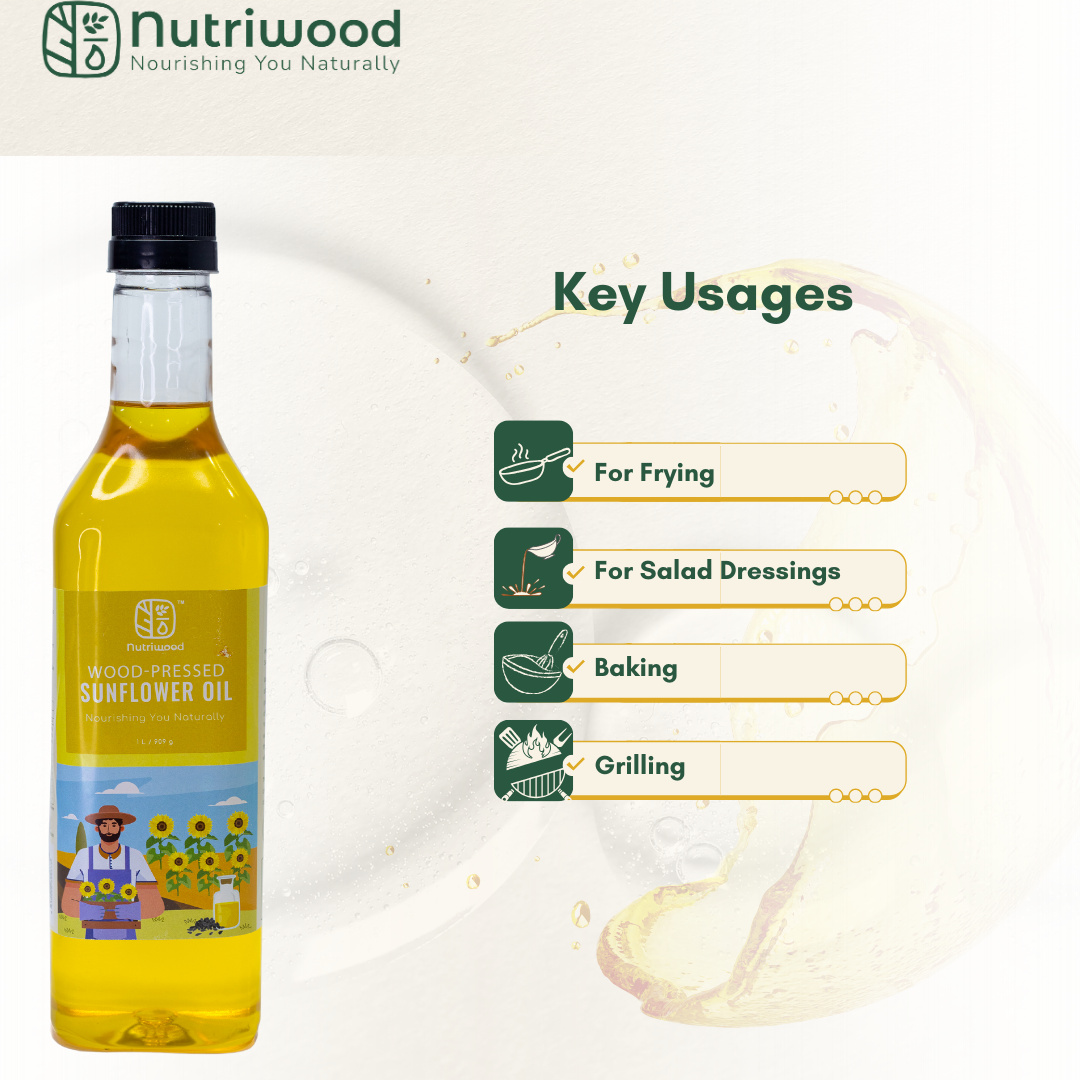 Nutriwood Wood Pressed Sunflower Oil  | Plastic Bottle | Kolhu/Chekku | Extracted on Wooden Churner | Natural | Chemical-Free | Cold Pressed Sunflower Oil for Cooking