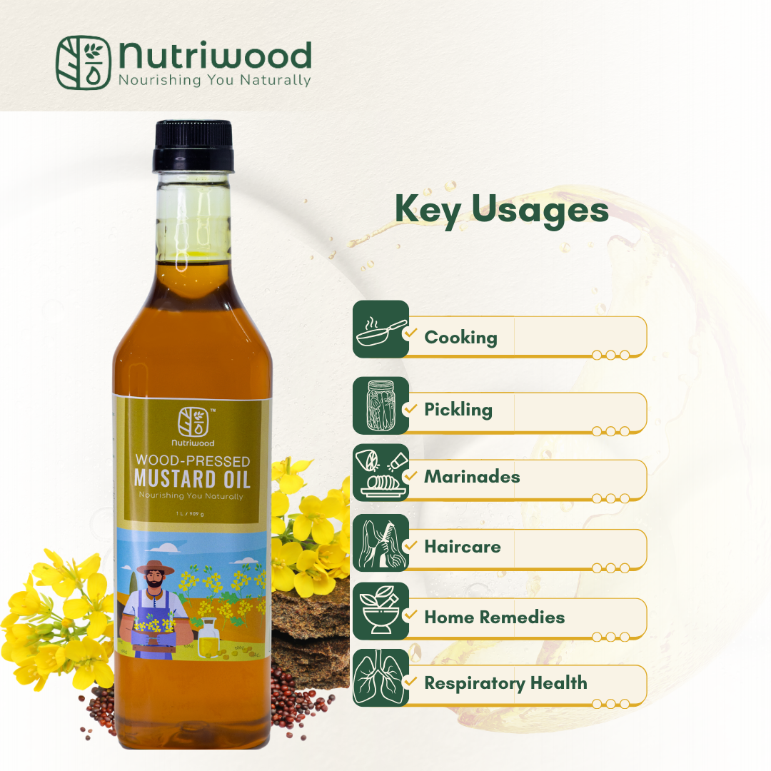 Nutriwood Wood Pressed Black Mustard Oil  Traditional Cold Pressed Unfiltered Cooking Oil | Kolhu/ Kacchi Ghani/ Chekku | Pure, Natural and Healthy Cold Pressed Mustard Oil for Cooking
